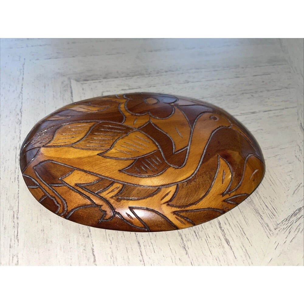Vintage Hand Carved Wooden Bird Artisan Tray Boho Decor Island Chic